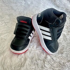 Adidas toddler Black Sneakers with White Stripes
